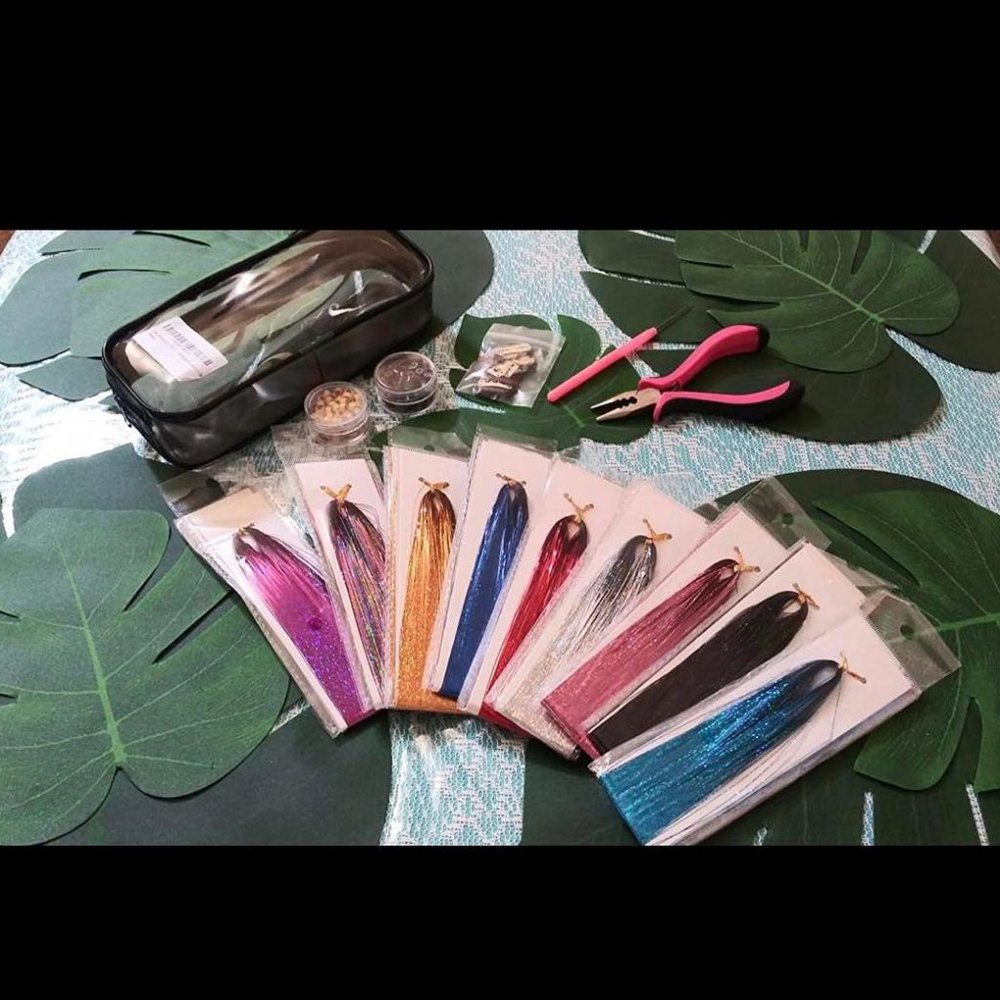 Hair Tinsel Kit, 12 Colors Tinsel Hair Extensions with Tools, Glitter Fairy Hair
